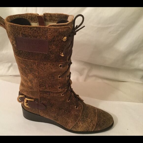 Michael Kors Speckled Leather Suede Lace up Wedge - Picture 2 of 13